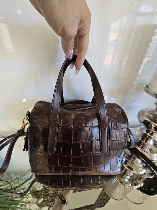 Fossil Handbags - Fossil Sydney  Dark Brown Croc-Embossed Leather Satchel
